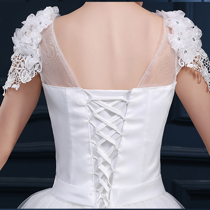 In Stock Lace Ivory Wedding Dresses Under 100 V Neck Court Train Beaded Lace Up Cap Sleeve Backless Applique Bridal Gown Cheap Free Shipping
