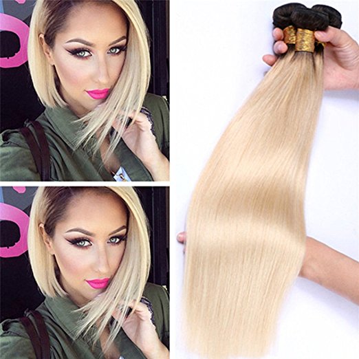 Brazilian Straight Human Hair Weaves Ombre T1b/613 Blonde Two Tone Color Full Head 3pcs/lot Double Wefts Remy Hair Extensions