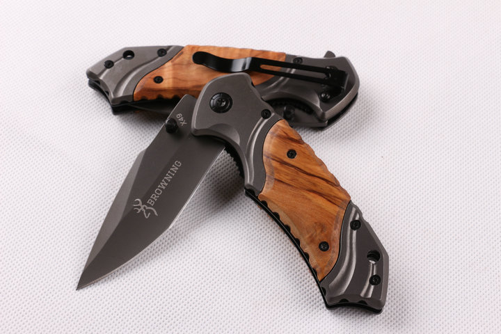 

Browning X49 Titanium Pocket Folding Knife Flipper Tactical Camping Hunting Survival Knife 57HRC Wood Handle Outdoor Gear Utility EDC Tool