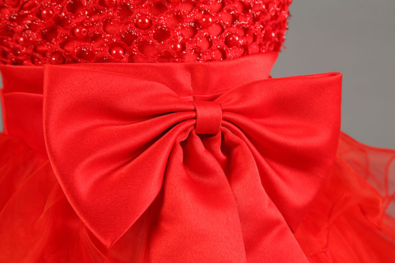 Wholesale- Newborn Infant Girls Wedding Dresses Baby Girl First Birthday Dress For Baby Kids Party Wear Girls New Year Red Dresses Vestido