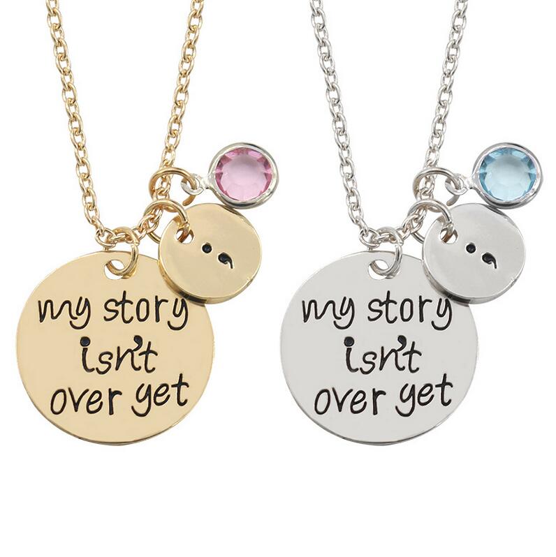 High quality My story is not over yet Engraved inscription necklace pendant jewelry WFN451 (with chain) mix order 20 pieces a lot