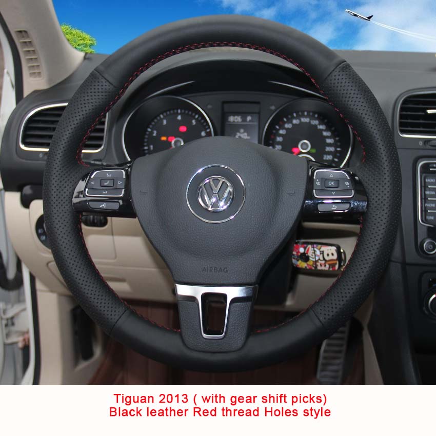 Case for Volkswagen VW Touran CC Golf 6 Passat Tiguan Lavida Genuine leather DIY Hand sewing wheel cover Car styling Steering wheel covers