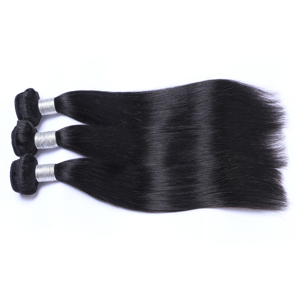 Brazilian Straight Hair Bundles Unprocessed Human Hair Weaves With 4*4 Closure Natural Black Color Can Be Dyed Bleached Hair Extensions