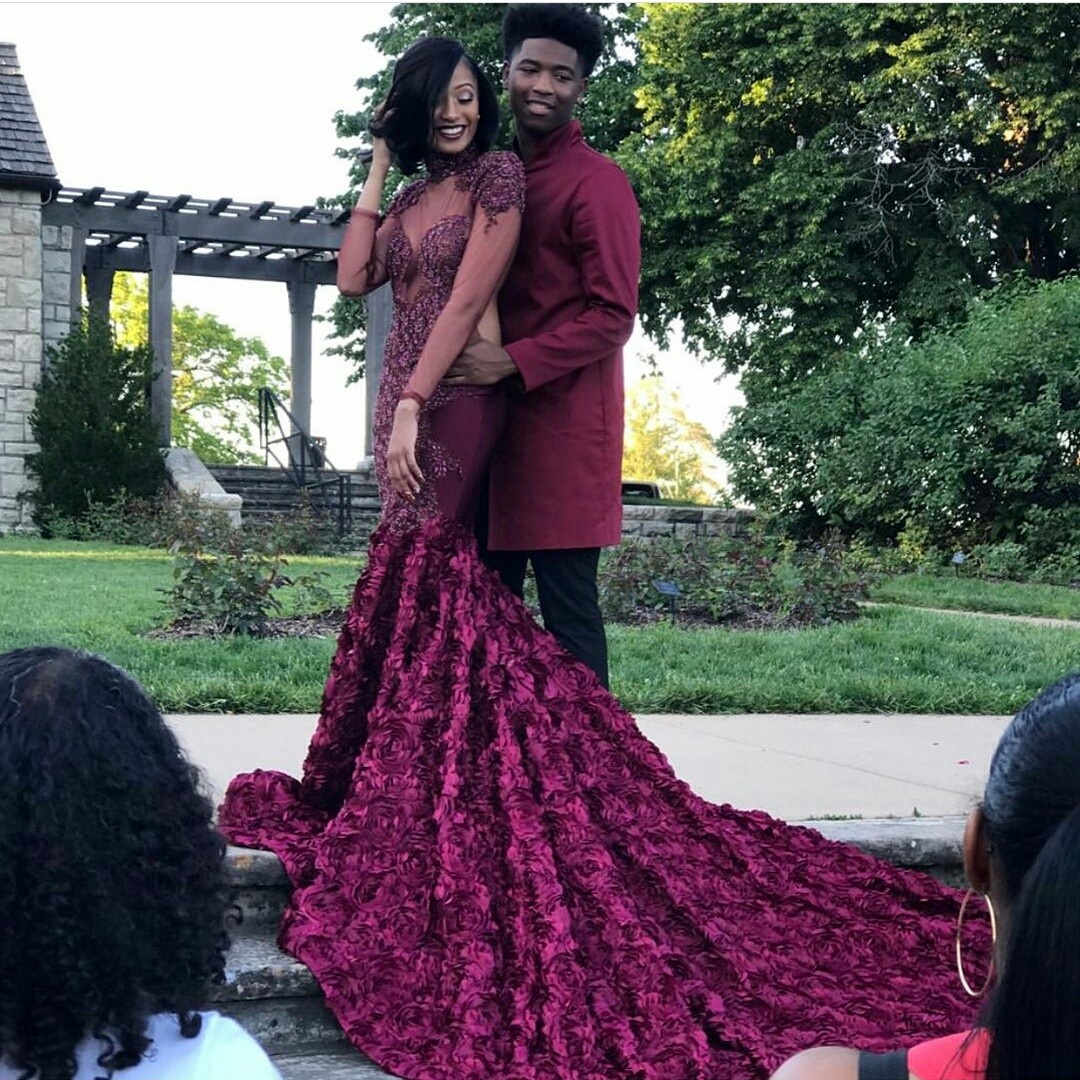 Gorgeous Rose Patterned Mermaid Prom Dress High Neck Beaded Applique Sheer Long Sleeves Party Dress 2017 Stylish Purple African Evening Dres, Ivory
Gorgeous Rose Patterned Mermaid Prom Dress High Neck Beaded Applique Sheer Long Sleeves Party Dress 2017 Stylish Purple African Evening Dres, Ivory