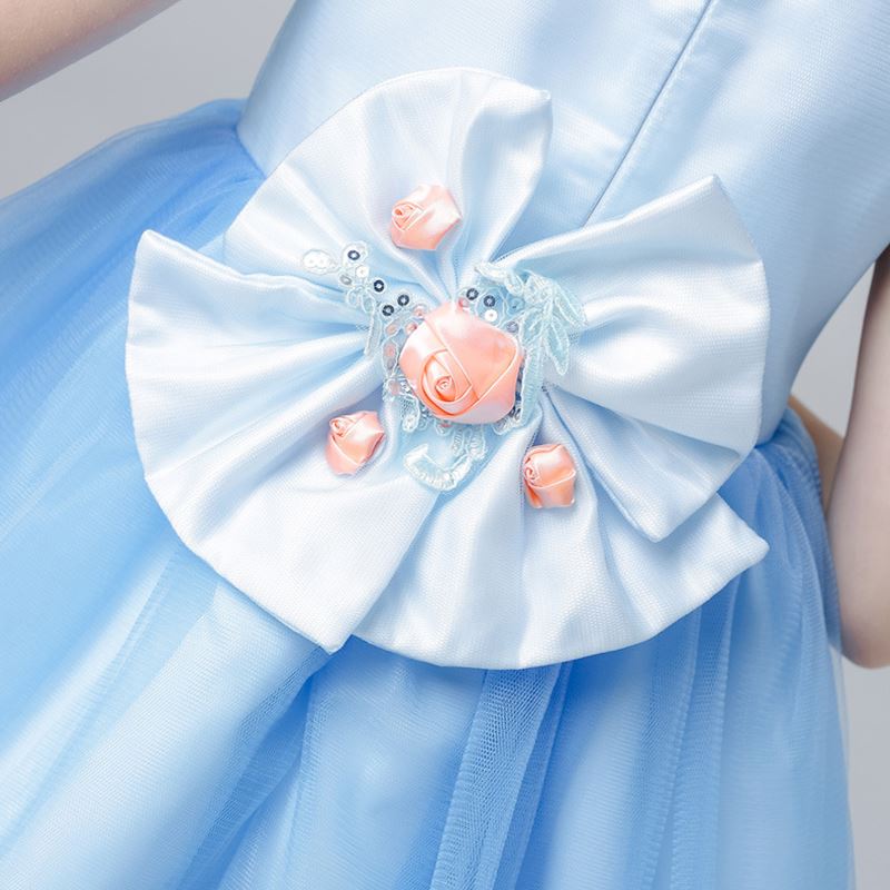 summer 2017 New Princess birthday party Dress 4-12T Blue Color Flower Girls Dress For Wedding Children's Clothing for Teenager Girls