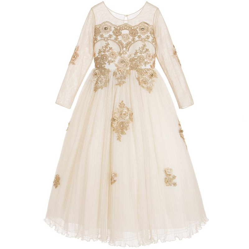 Sweet Jewel Neck Flower Girl Dresses Special Occasion For Weddings Floor Length 3/4 Long Sleeve Kids Pageant Gowns Appliques Communion Dress