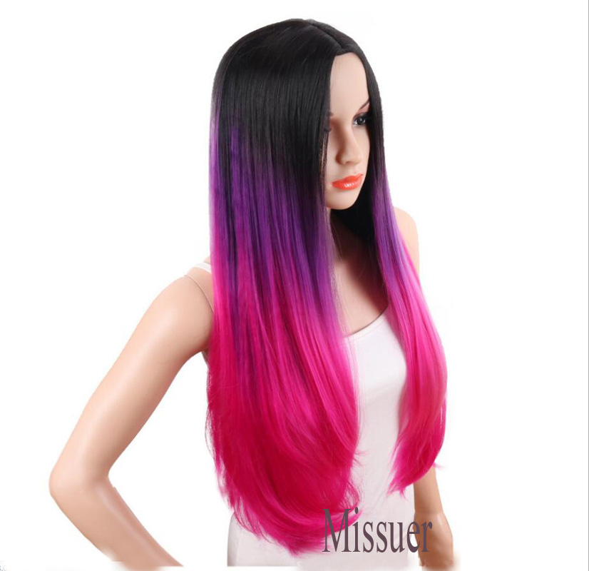 Popular Fashion Pink Ombre Long Straight Women's Cosplay Hair wig