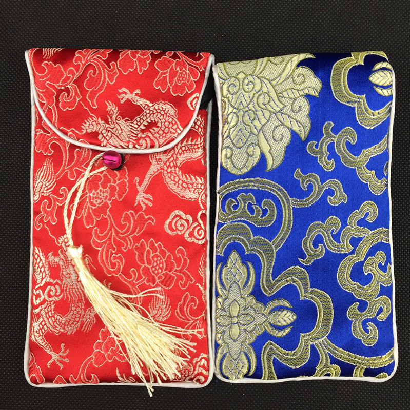 Neck string Chinese Silk Pouch Bag Jewellery Glasses Mobile phone storage Bag Handmade Fabric Cover Phone Case 17 x 8 cm 10pcs/lot