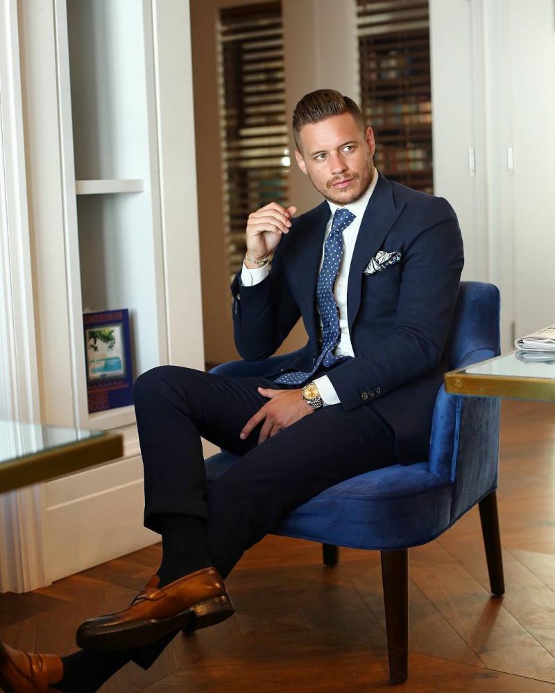 Dark Navy Tuxedos Slim Fit Mens Wedding Suits Peaked Lapel Groom Wear Two Pieces Cheap Formal Party Suit(Jacket+Pants)