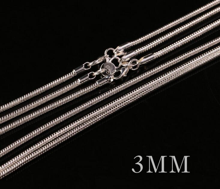 50cm Men's necklace jewelry 3mm long size option 925 sterling silver long necklace snake chains gift pouches free G213