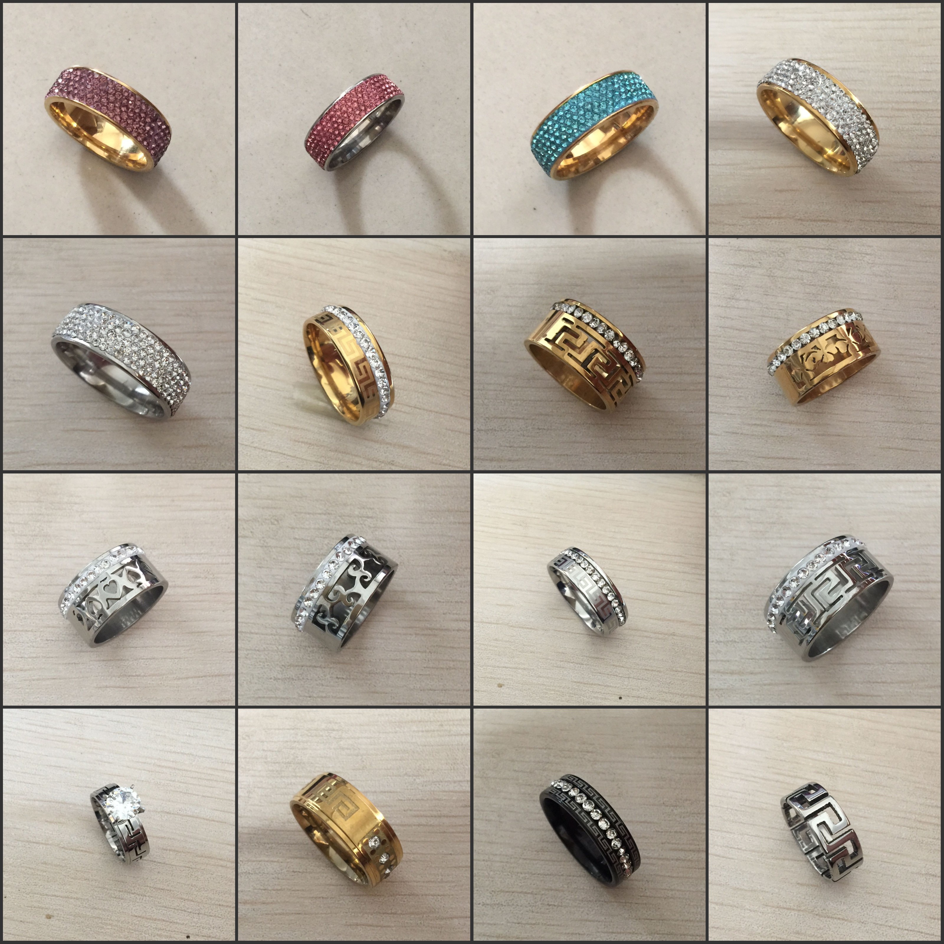 Full 5 Row zircon diamond Jewelry Free Shipping Wholesale Gold Color Stainless Steel Wedding Rings USA size 7/8/9/10/11/12