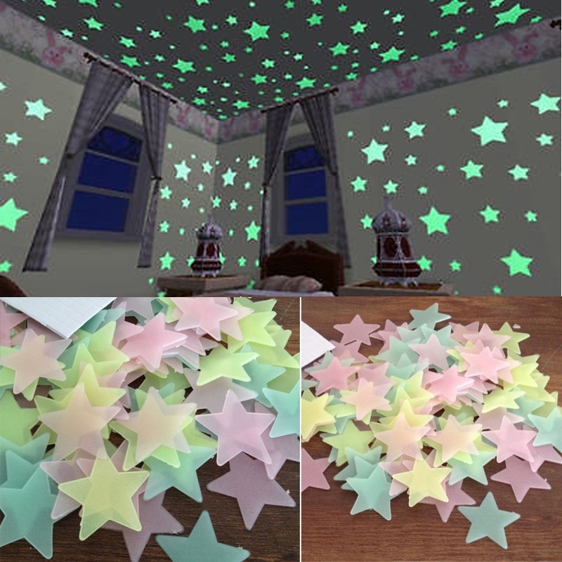 100 pcs home wall glow in the dark stars stickers Planet Wall Ceiling Decor Stick On Space ceiling decoration 3d luminous 3CM