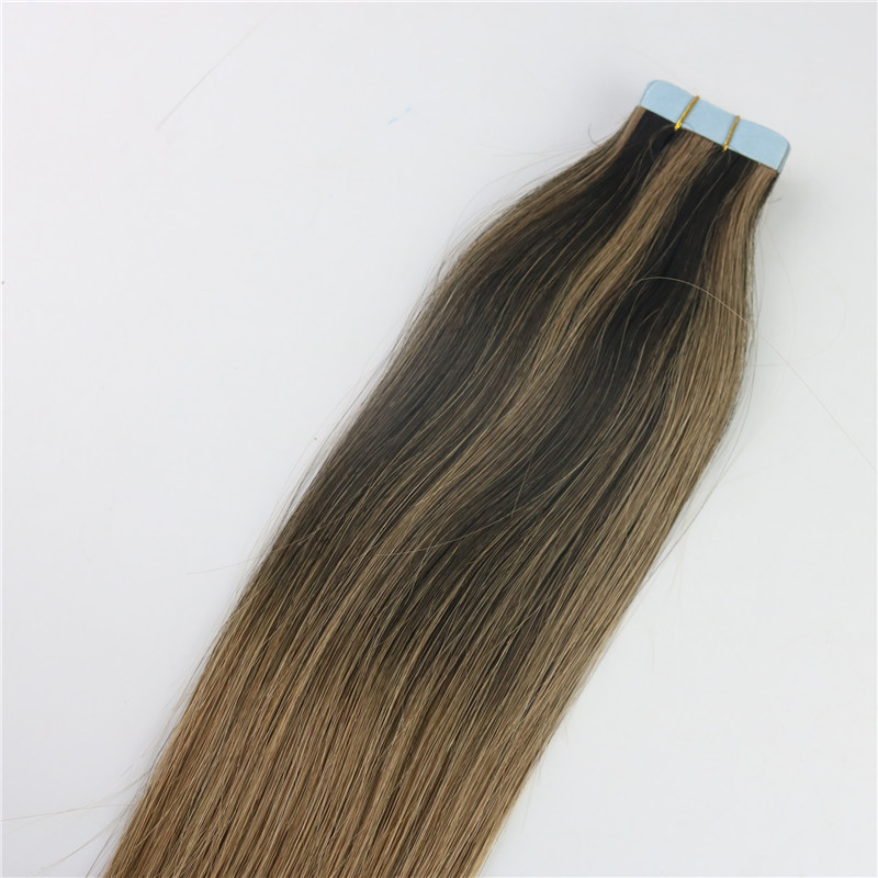 100gram 40pcs Tape In Human Hair Extensions Balayage Ombre Color Brown Brazilian Virgin Hair Seamless PU Skin Weft