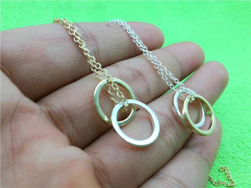 30PCS- N141 Hollow Outline Open Two Circles Necklace Simple Double Circle Necklace Geometric Circle Round Necklaces for Women