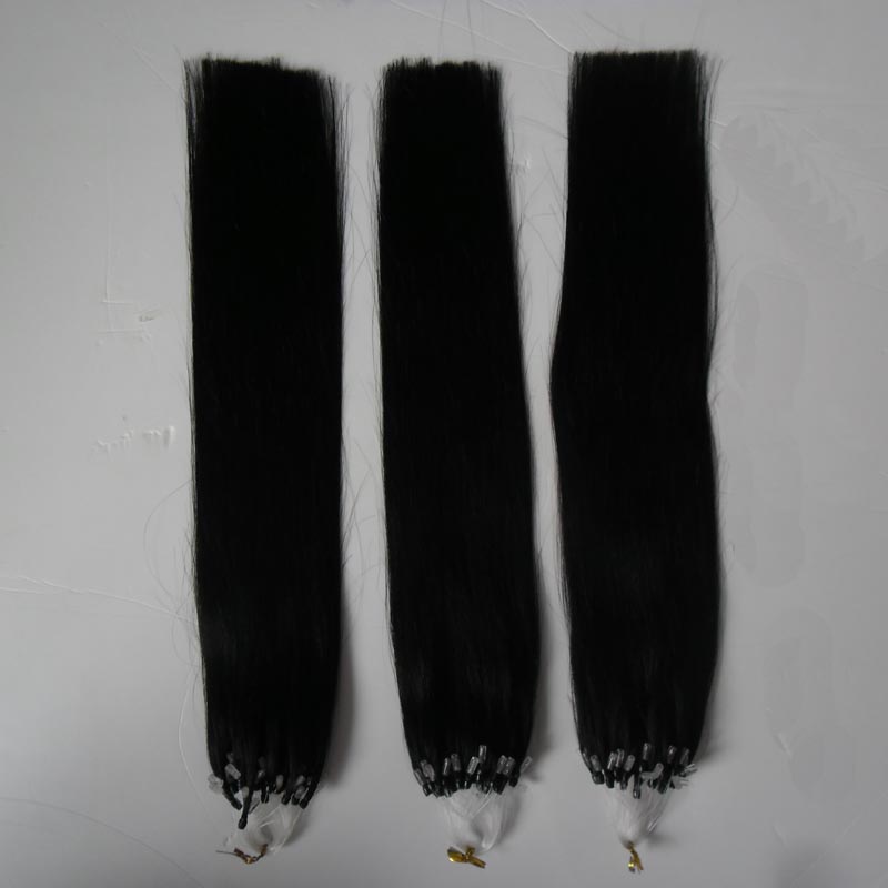 Micro loop human hair extensions 300s Straight Black micro beads hair extensions 300g micro loop hair extensions with beads