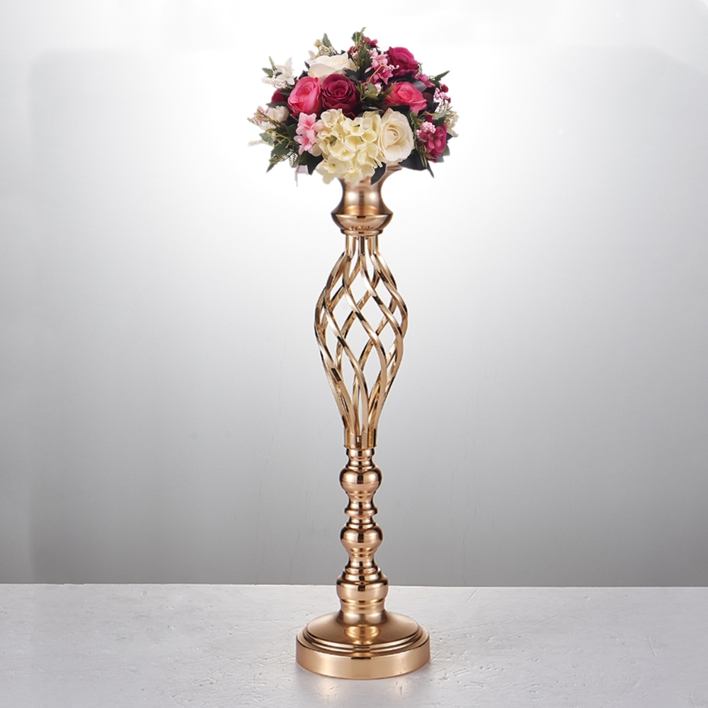 Creative Hollow Gold Metal Candle Holders Wedding Road Lead Table Flower Rack Home And Hotel Vases Decoration 1 Lot = 10 PCS