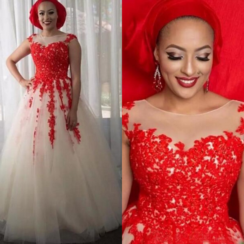 Nigerian Red And White Wedding Dresses 2017 Vintage Sheer Neck Capped Sleeve Appliqued Floor Length Bridal Gown Plus Size Custom Made EN8151, Champagne
Nigerian Red And White Wedding Dresses 2017 Vintage Sheer Neck Capped Sleeve Appliqued Floor Length Bridal Gown Plus Size Custom Made EN8151, Champagne