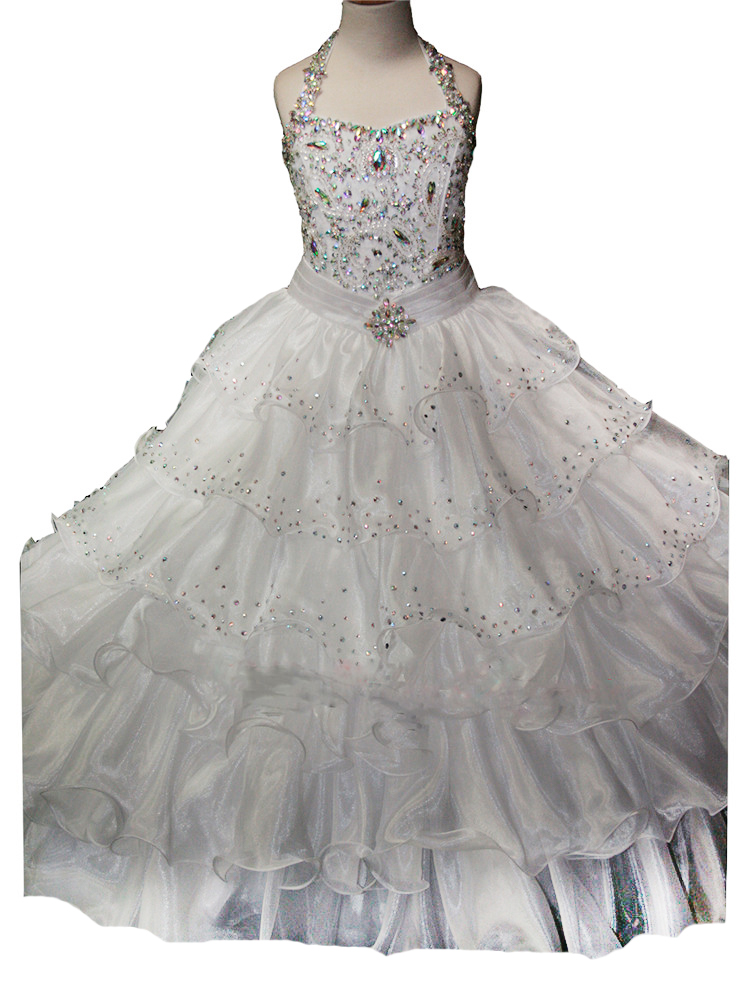 Big Girls Special Occasion Halter Ball Gowns Flower Girls Wedding Party White Dress Kids Communion Pageant Dresses