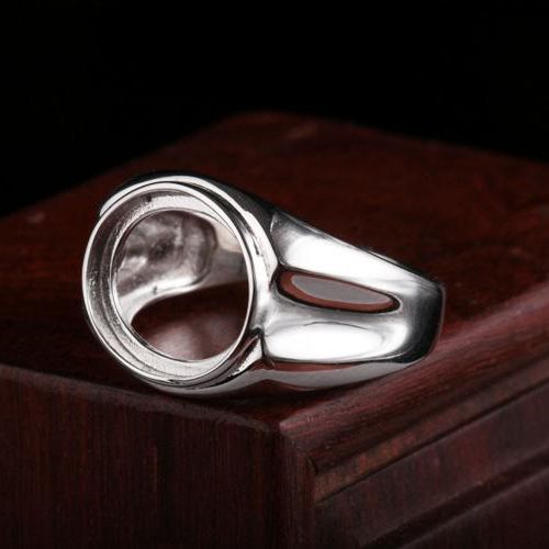 Fine Silver 925 Sterling Silver 11x13mm Oval Cabochon Semi Mount Engagement Ring Setting