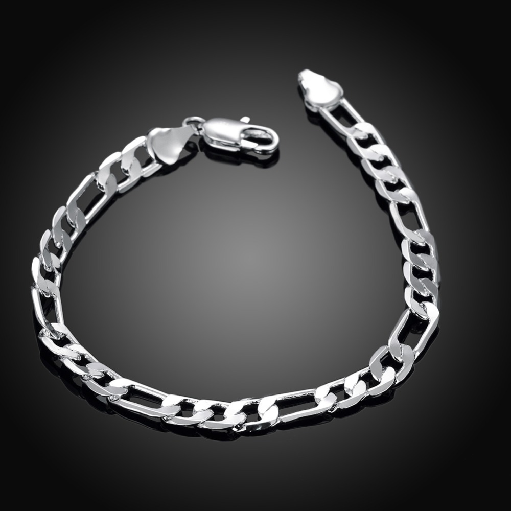 Wholesale-Silver plated male braclets mens jewelry 8 inches chain metal hand wrist jewelry for men wholesale retail porta joias bijuteria