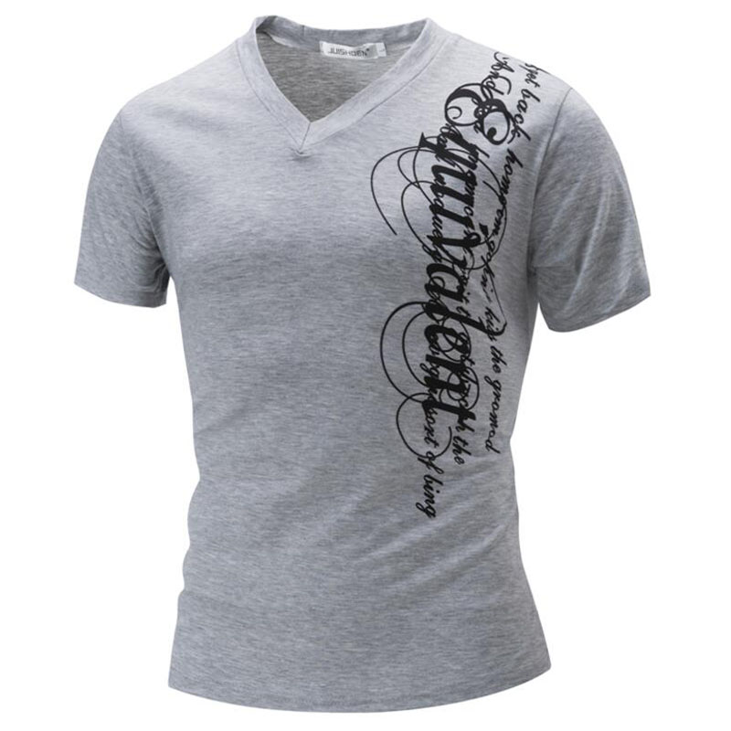 Wholesale- New V Collar Cotton Men'S T Shirt Brand Summer white Short-Sleeved Tees Male Camisa Masculina T-Shirt Slim Male Tops 3XL