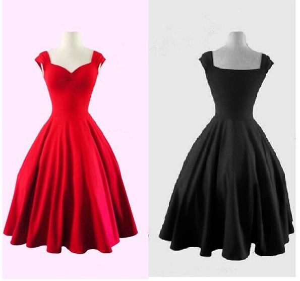 

2017 Plus Size Audrey' Hepburn Style 1950s 60s Vintage Inspired Rockabilly Swing 50s 2016 Evening Party Dresses for Women, Red