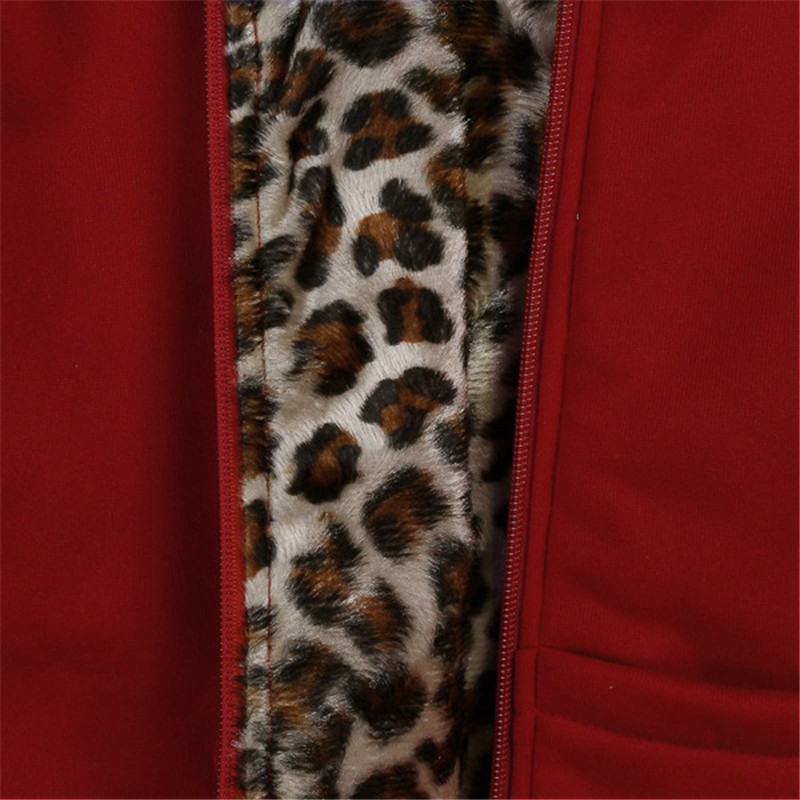 Wholesale- Autumn Winter Women Hoodies 2017 Stylish Leopard Fleece Hooded Sweatshirt Female Casual Slim Long Pockets Outwear Coat Plus Size