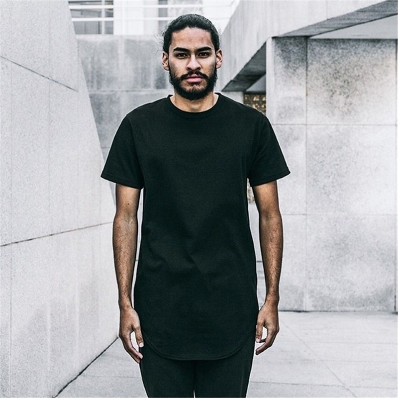 7 colors Mens big and tall Clothing designer citi trends Clothes T shirt homme Curved hem Tee plain white Extended T shirt