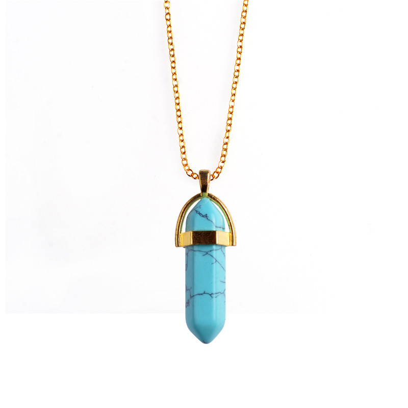 2017 Hexagonal column Natural Stone Healing Point Pendant Necklaces Amethyst Crystal Quartz Stone Necklace Women Gem stone