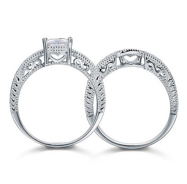 Wholesale Luxury Jewelry Custom Ring 10KT White Gold Filled White Topaz Princess Cut Simulated Diamond Wedding Women Ring Set Gift Size 5-11