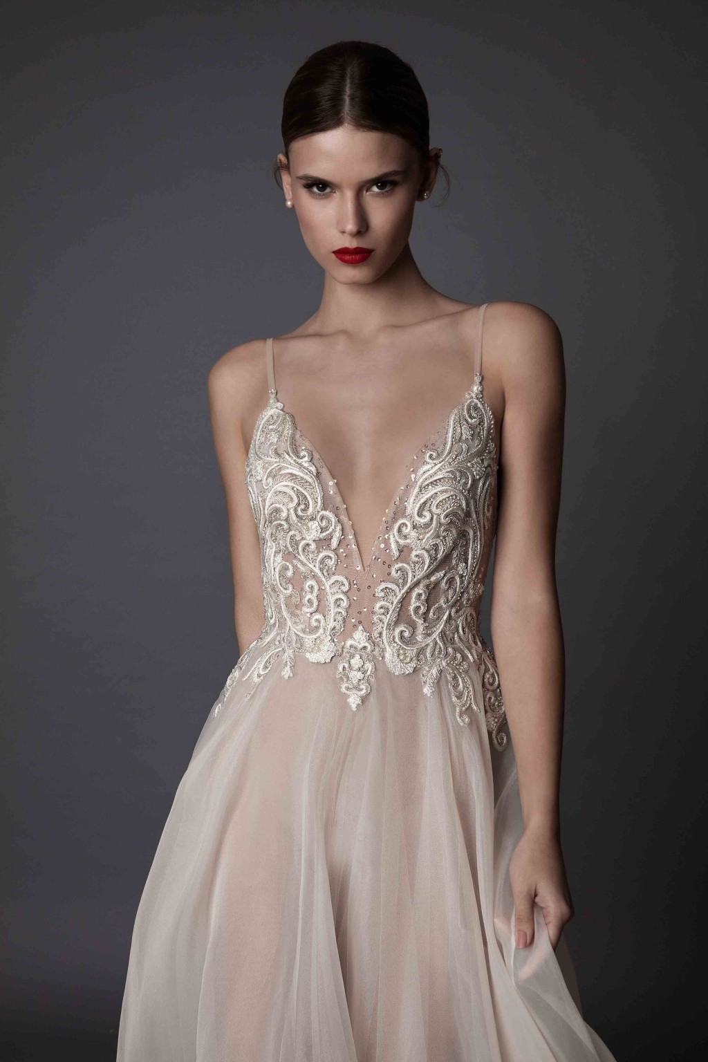 Real Image Berta Wedding Dresses Spaghetti Neckline Appliques Sequins Wedding Gowns Backless Floor Length Plus Size Wedding Dress