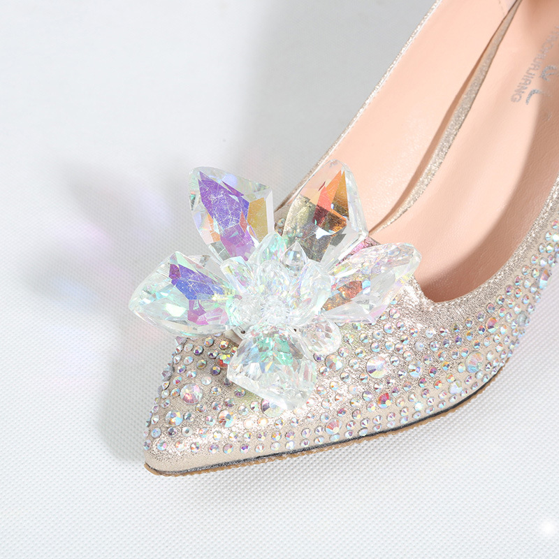 Cinderella Girls Party Prom Homecoming Shoes 2017 Bling Bling Crystals Rhinestones High Heels Silver Champagne Wedding Shoes for Brides