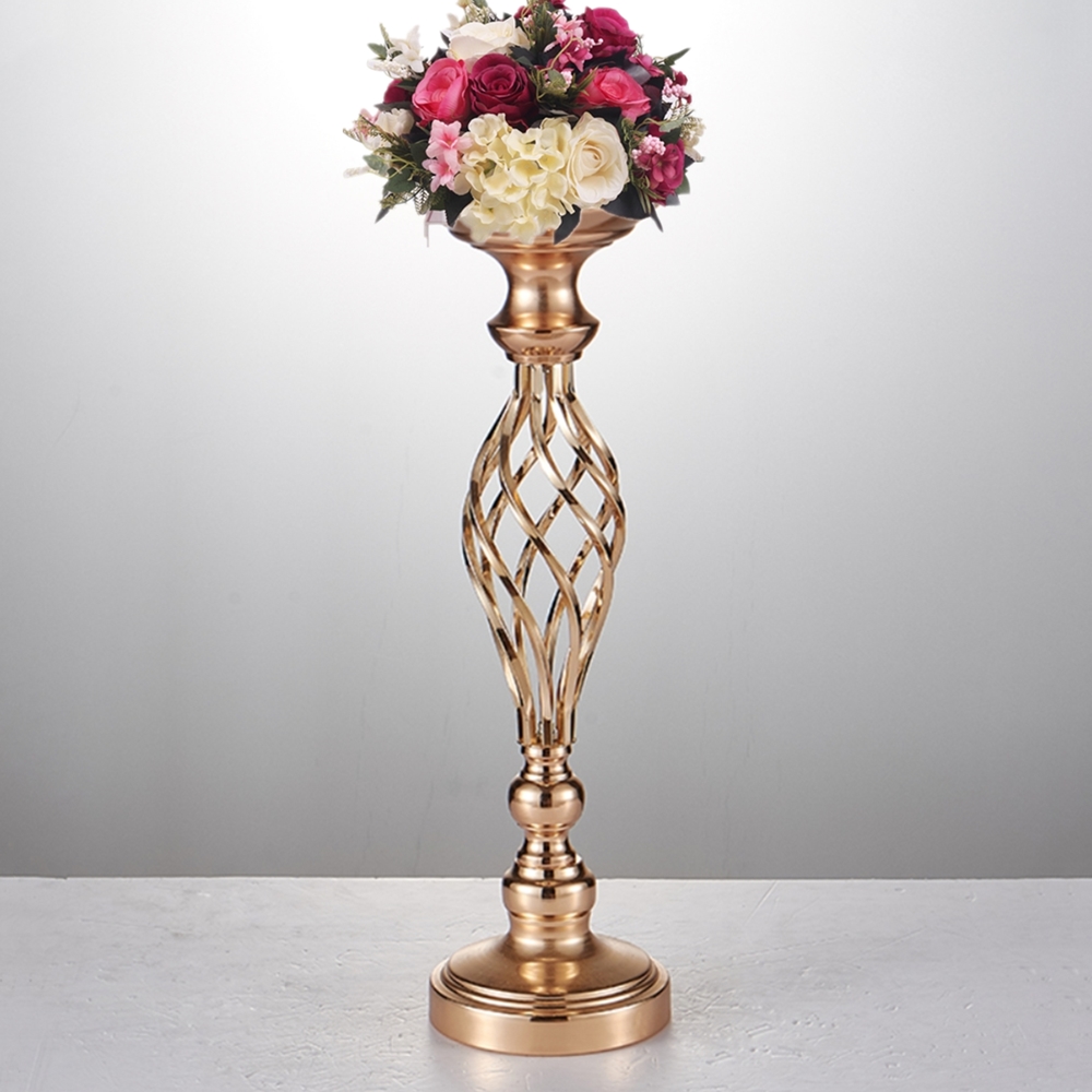 Creative Hollow Gold Metal Candle Holders Wedding Road Lead Table Flower Rack Home And Hotel Vases Decoration 1 Lot = 10 PCS