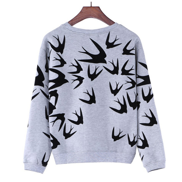 Wholesale- Style Women Winter Autumn Swallow Pattern Sweatshirt Pullover Long Sleeve Loose Ju