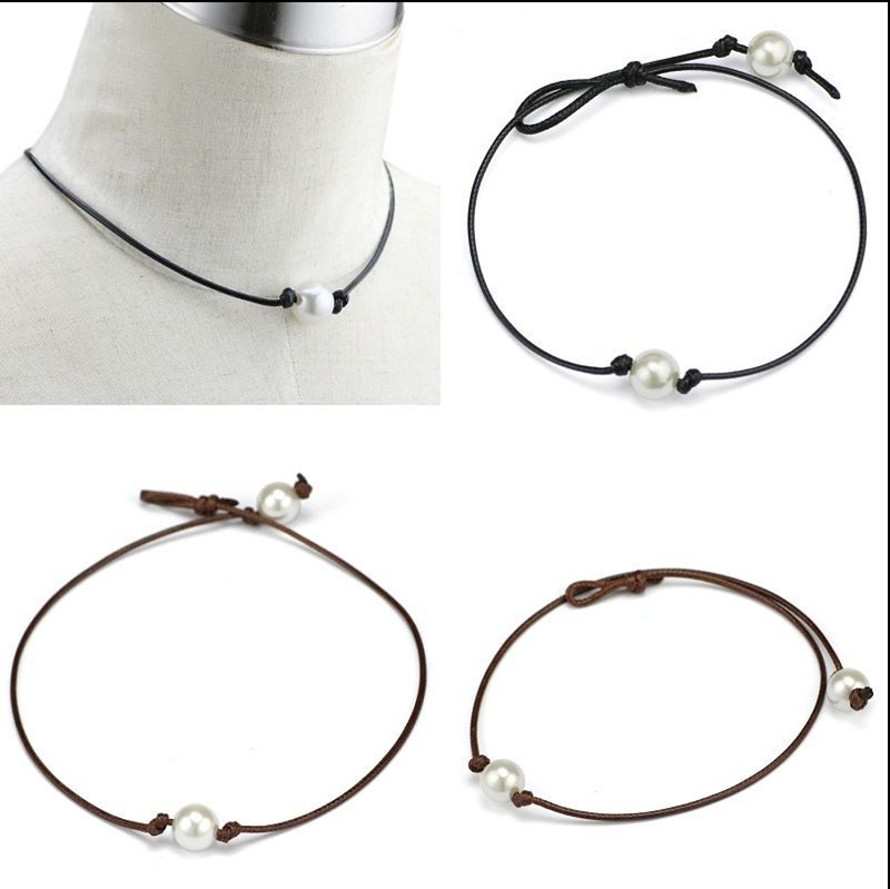 Handmade Single Pearl Leather Choker Necklace on Genuine Black Brown Leather Cord For Women Fashion Imitation Natural Freshwater Pearl, Golden;silver
Handmade Single Pearl Leather Choker Necklace on Genuine Black Brown Leather Cord For Women Fashion Imitation Natural Freshwater Pearl, Golden;silver
