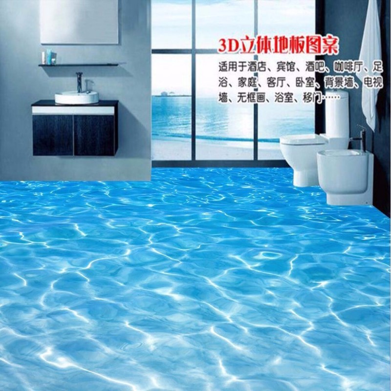 Modern bathroom Custom 3D floor mural Sea water ripples wear non-slip waterproof thickened self-adhesive PVC Wallpaper