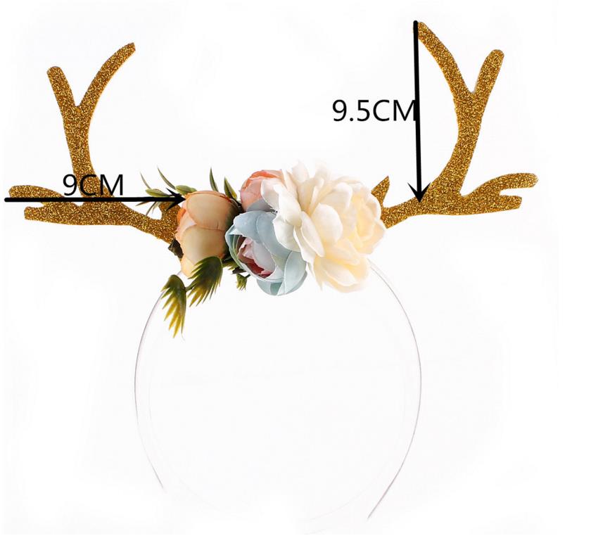 Women Girls Flower Crown Hair Sticks Deer Antler Ears Flower Hairband Headband Christmas Party Costume Headbands Birthday headwear handmade