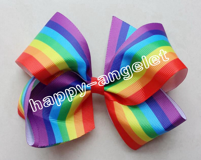 20pcs newest Fashion 6'' Handmade Boutique Rainbow Striped Sweet Hair Bows Alligator Clips hair ties For Kids Girls Hair Accessories HD3467