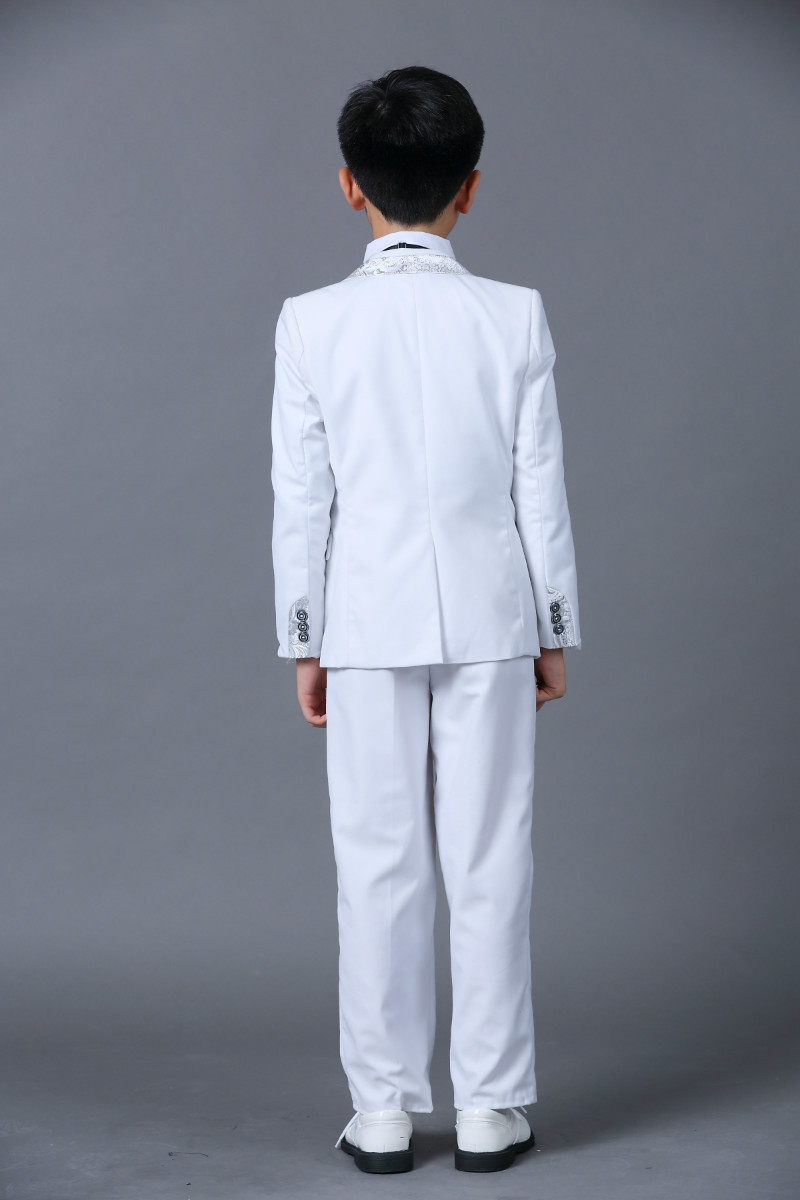 Boys Wedding Suits New Size 2-10 White Boy Suit Formal Party Five Sets Bow Tie Pants Vest Shirt Kids Suits Free Shipping In Stock