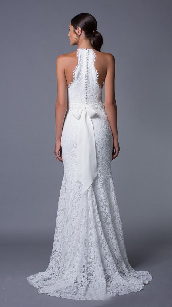 Modest 2017 Halter Country Mermaid Wedding Dresses Cheap Full Lace Pearls Beads Sash Back Couvered Buttons Bridal Gowns Custom EN1043