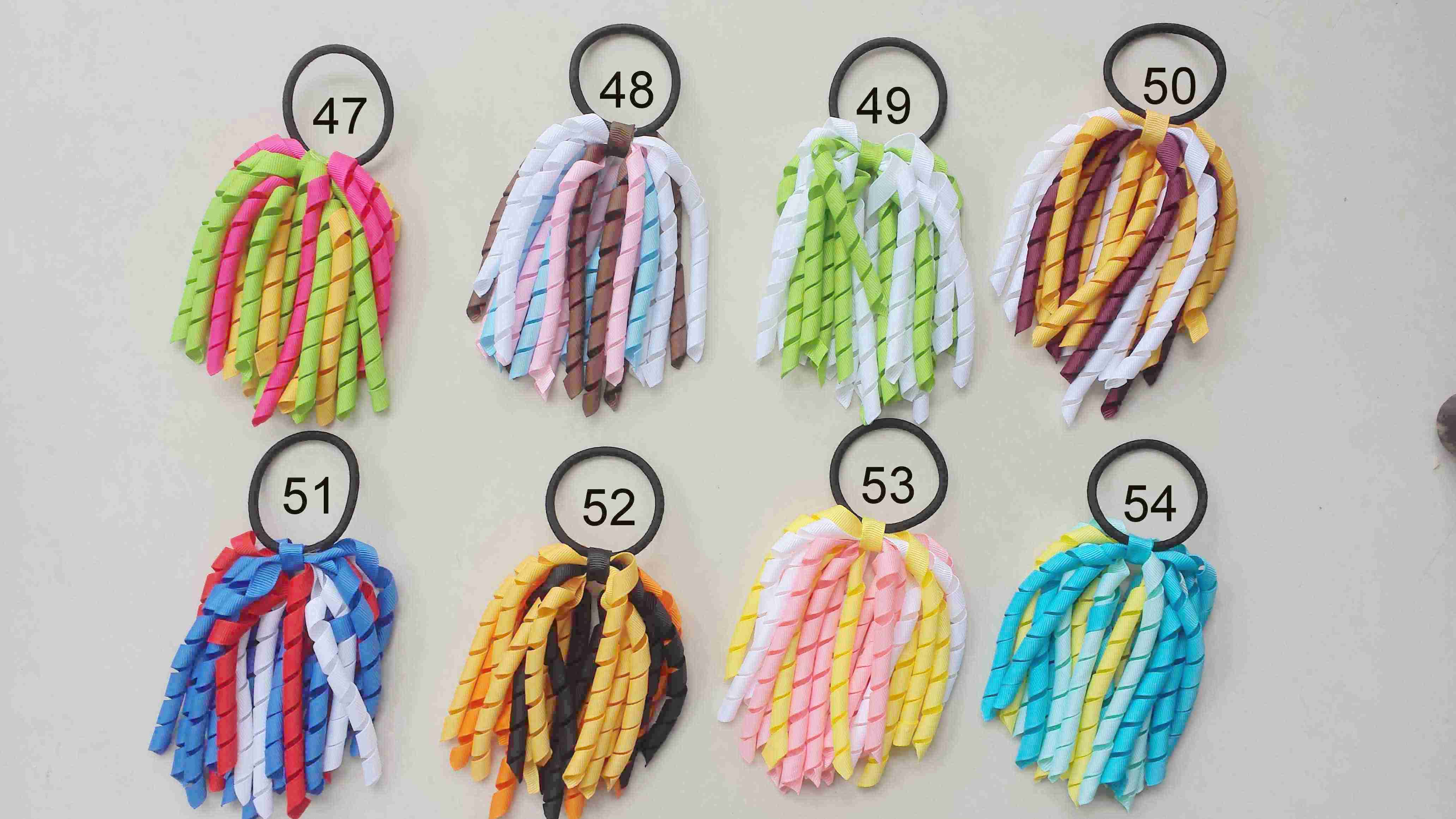 Curl Tassel Ribbon Korker Ponytail Holders Streamer Pony Corker Bows with Elastic Hair Bobbles Xmas Accessories 50 pcs PD002