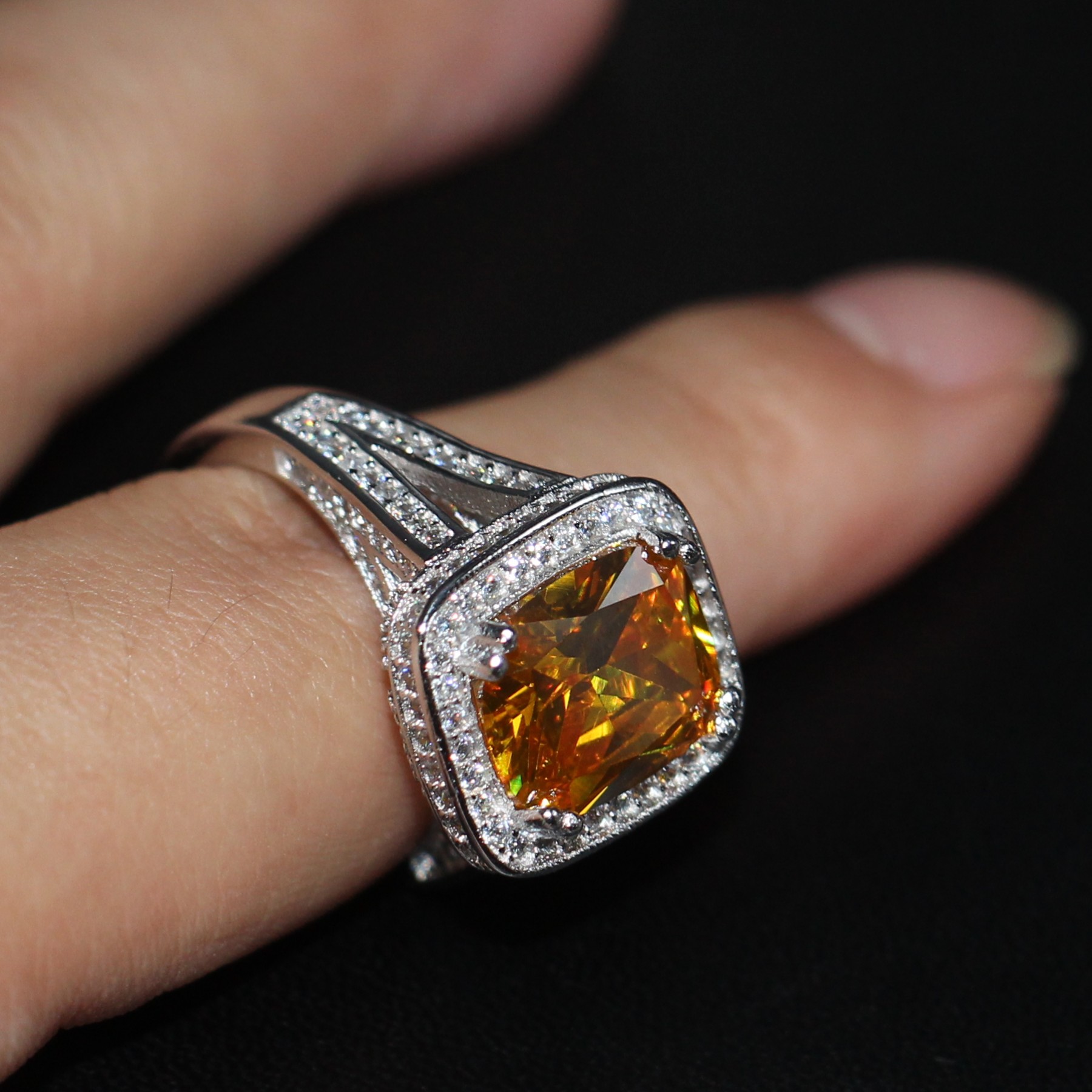 Victoria Wieck Luxury Fashion Jewelry choucong 14KT White Gold Filled Cushion Shape 10CT Yellow Topaz CZ Diamond Women Wedding Band Ring