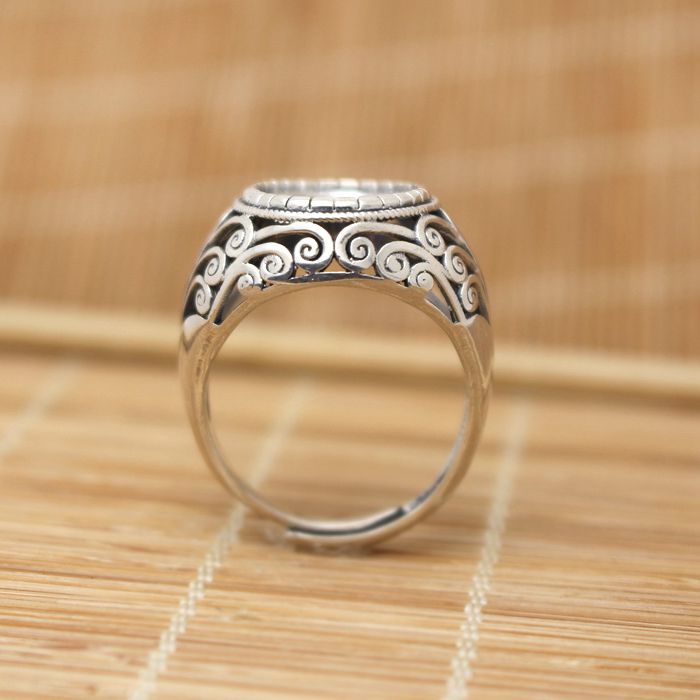 Fine Silver Sterling Silver 925 Cloisonne Enamel 12x16mm Oval Cabochon Semi Mount Ring