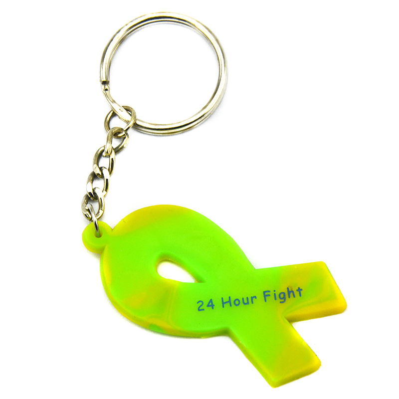 50PCS 24 Hour Fight Against Cancer Ribbon Silicone Keychain Printed Motivational Logo 4 Colors for Promotional Gift