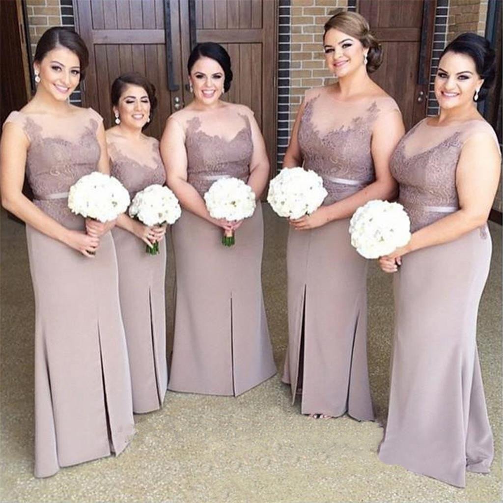 New Arrival Mermaid Country Bridesmaids Dresses Lace Appliques Sheer Bateau Neckline Wedding Guest Dress Split Front Maid Of Honor Gowns
New Arrival Mermaid Country Bridesmaids Dresses Lace Appliques Sheer Bateau Neckline Wedding Guest Dress Split Front Maid Of Honor Gowns
