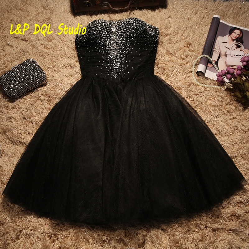 Pink Homecoming Dresses Short Party Dresses Pleats Tulle Ball Gown Prom Dresses Shining Sequins Beads Lace-up Back Black Prom Dress Cheap