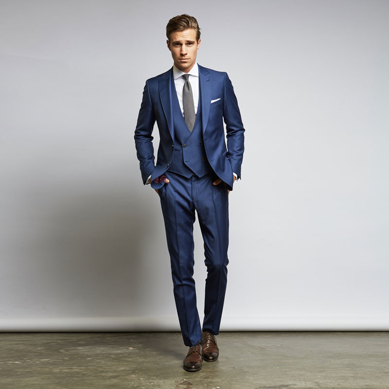 Blue Royal Mens Suits Slim Fit Two Buttons Groom Wedding Suit Cheap Pieces Custom Tuxedos Jacket Pants Vest