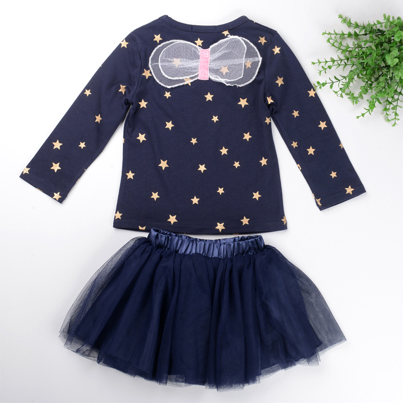 Wholesale- Children Girls designed long sleeve clothes set 2 pcs Star pattern cotton hoodies sweaters + Pettskirt skirt suit