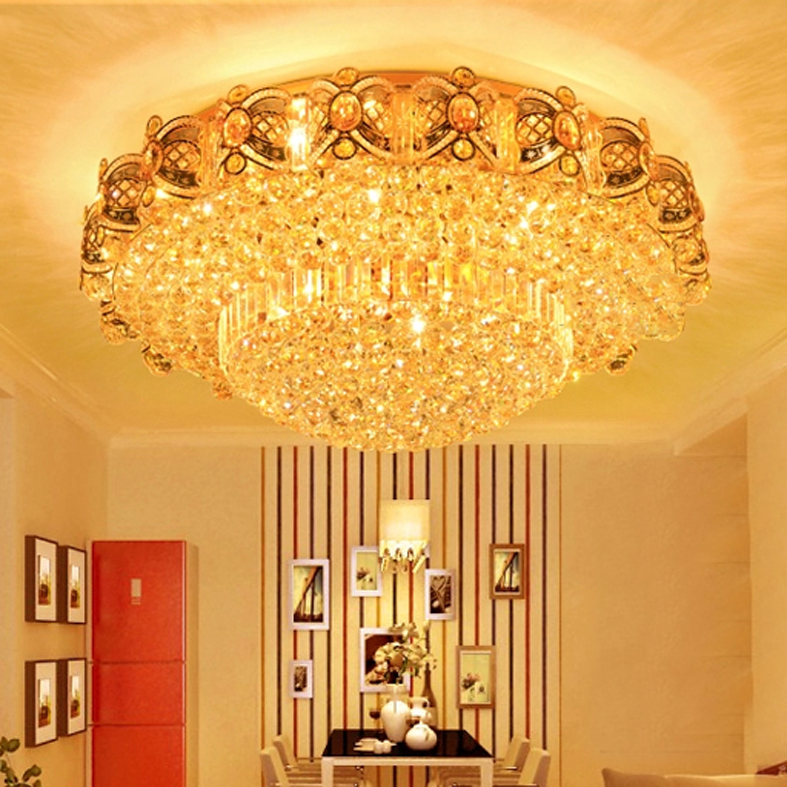 Modern Crystal Ceiling Chandeliers Lights Fixture LED Gold Ceiling Lamps Home Indoor Lighting Warm Neutral Cold White 3 Color Changeable with Controll