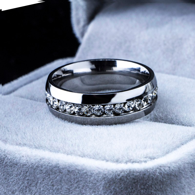 30pcs Silver Comfort Fit Rhinestone Zircon Stainless Steel Wedding Rings Full circle with CZ Wholesale Jewelry lots